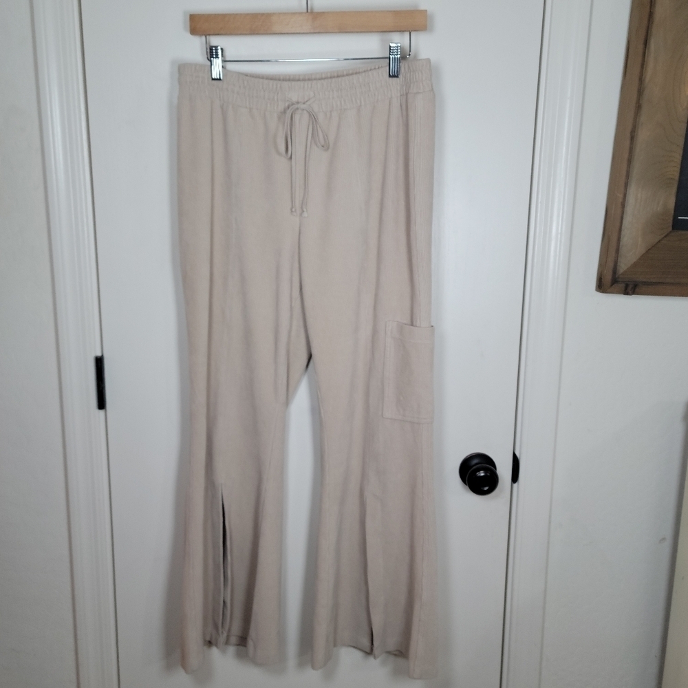 Anthropologie Daily Practice Drawstring Corduroy Wide Leg Slit Pants Size Medium